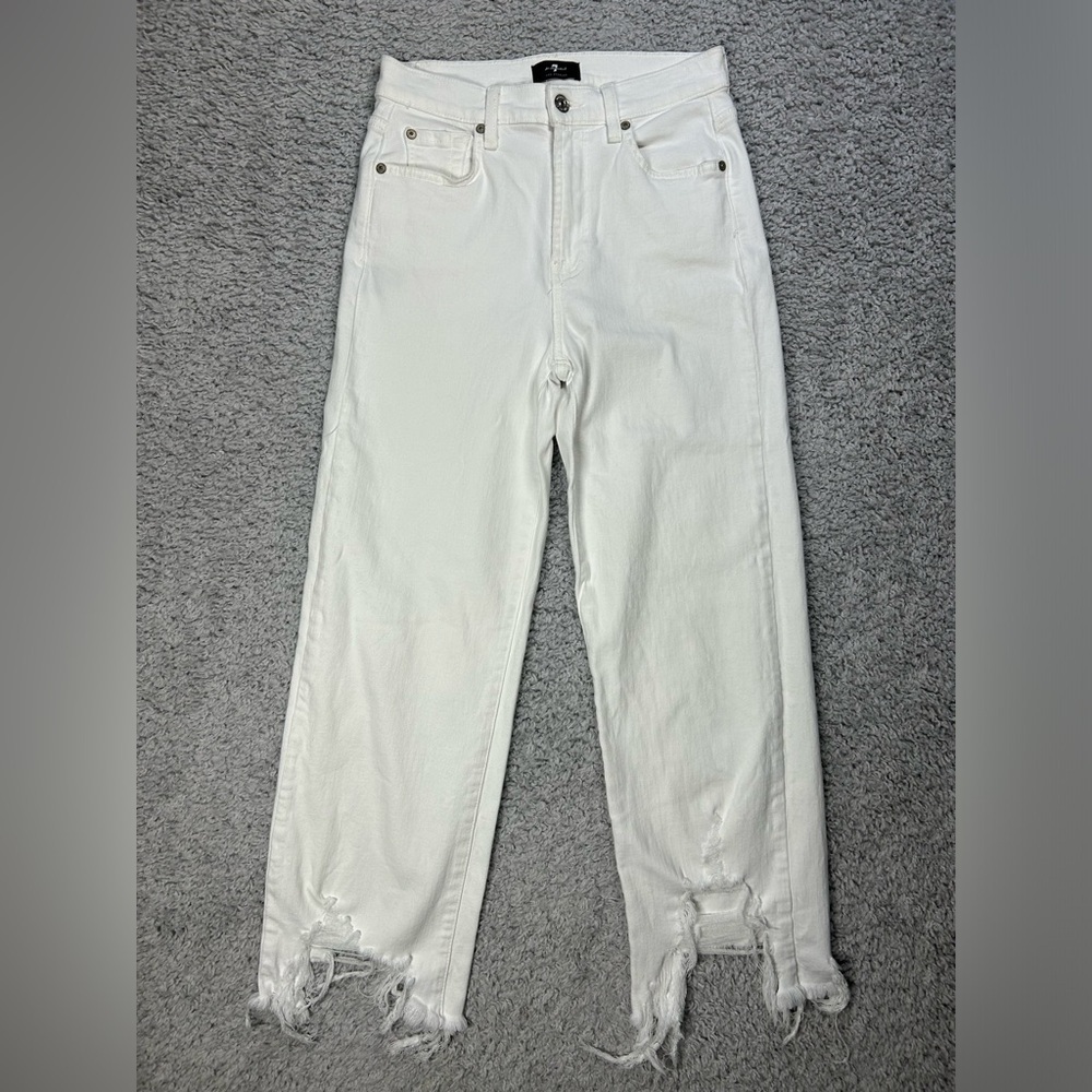 7 For All Mankind Jeans Womens 26 Cropped Alexa White Frayed Raw Hem Night Out